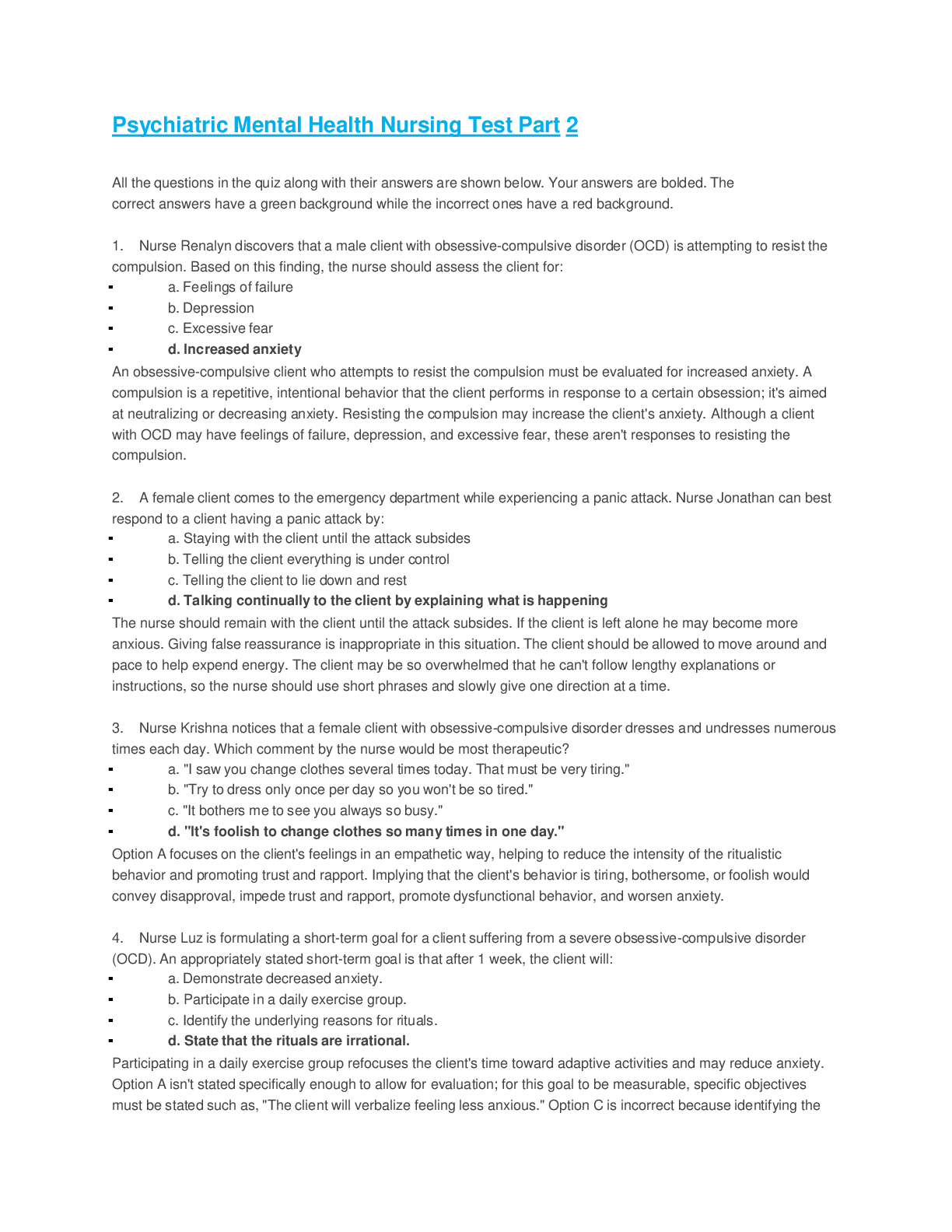 Preview image for Psychiatric Mental Health Nursing Test Part 2 Complete A+